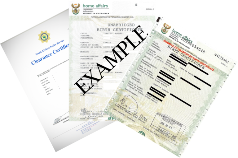Illustrative South African certificate examples